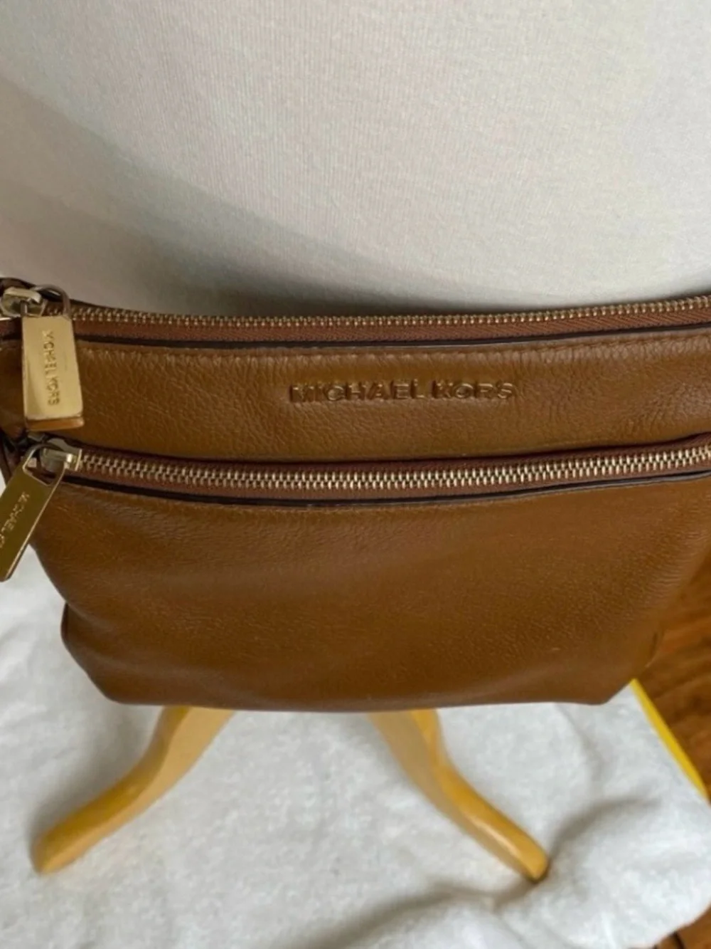 Michael Kors Women's Cognac Pebble Leather Zipper Adjustable Strap Crossbody Bag
